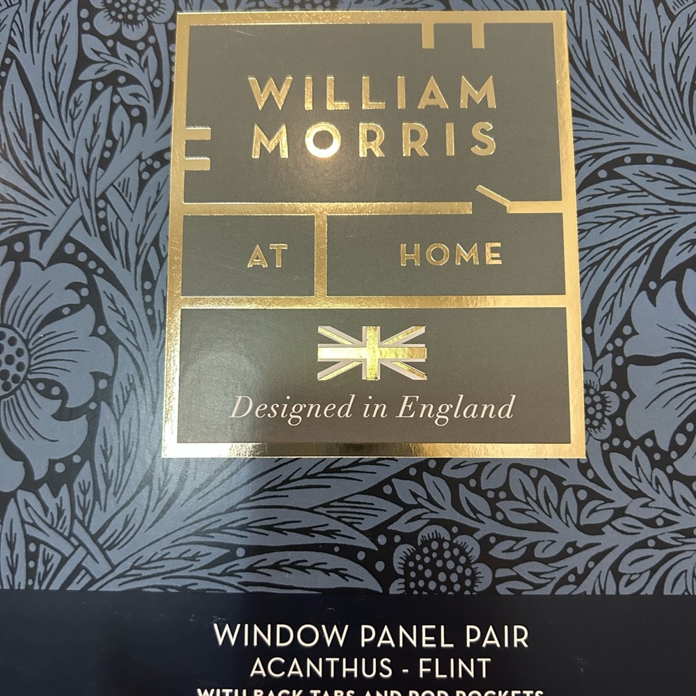William Morris at Home Window Curtains Panels Acanthus Flint 50X96” Greige Set 2 - Picture 3 of 4